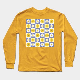 Magnolia Yellow Mod Flower Checkers Long Sleeve T-Shirt